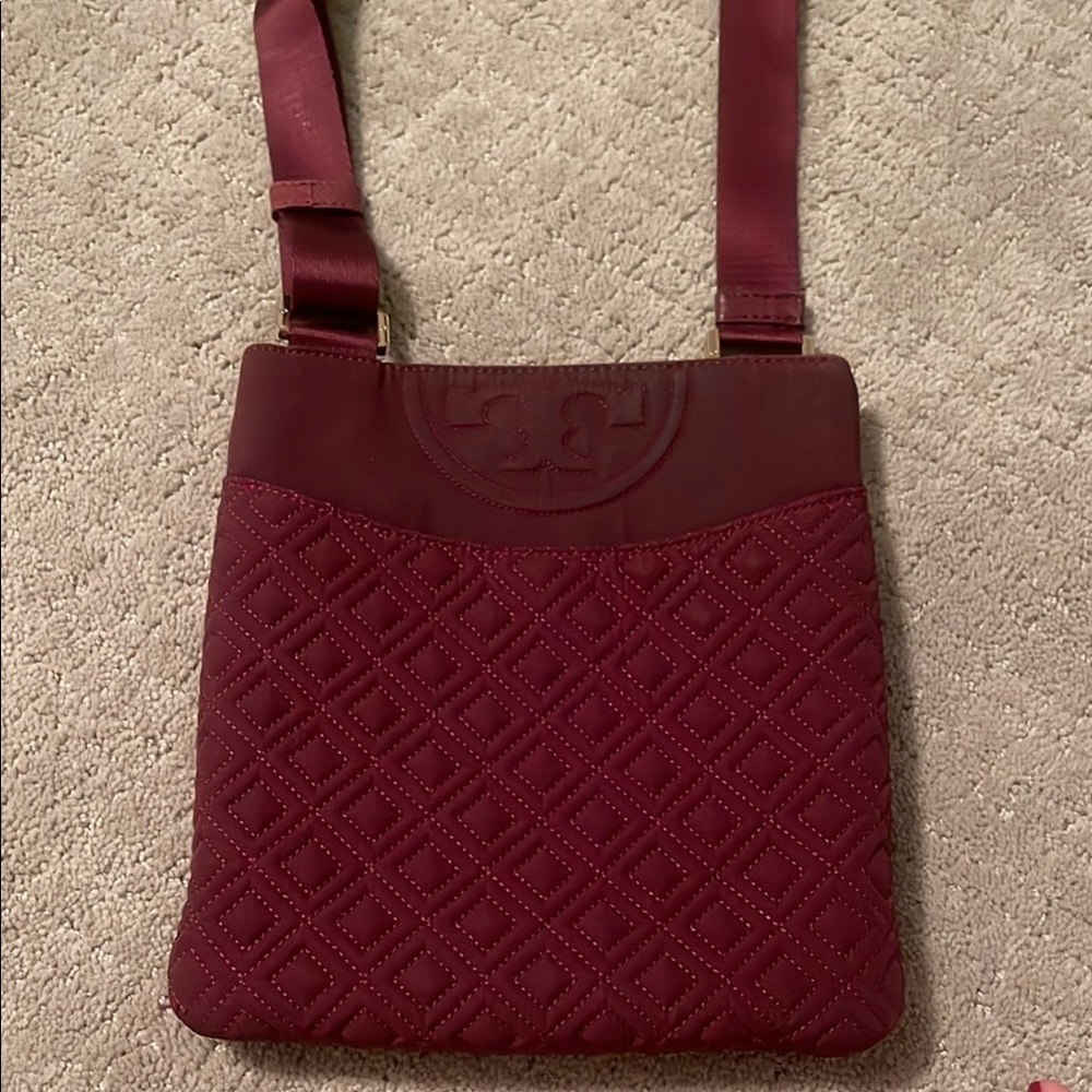 Tory Burch Maroon Quilted Crossbody Bag